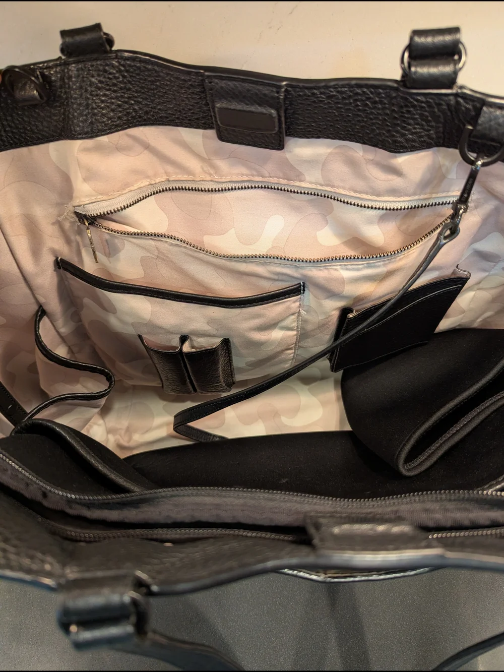 Black Pebbled Leather Work Tote with Pockets For Everything